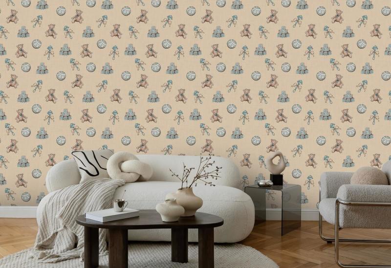 Vintage Toys Mocha Nursery Wallpaper