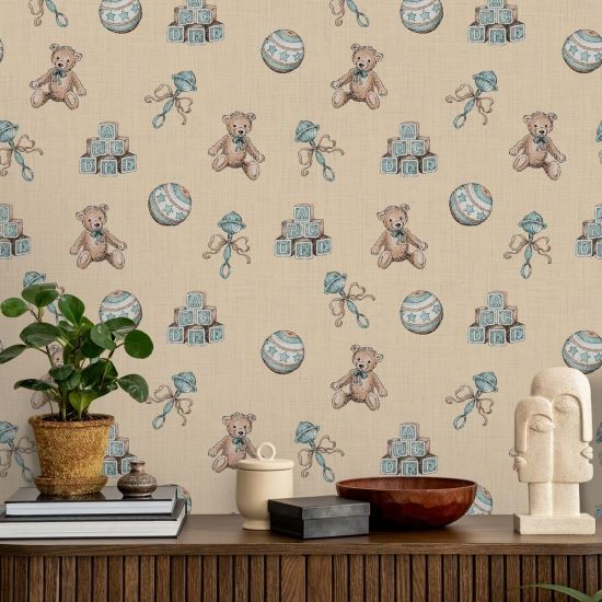 Vintage Toys Mocha Nursery Wallpaper