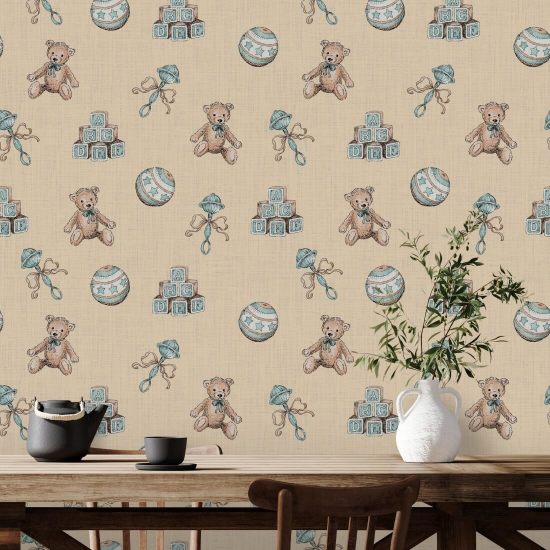 Vintage Toys Mokka Kinderzimmer-Tapete