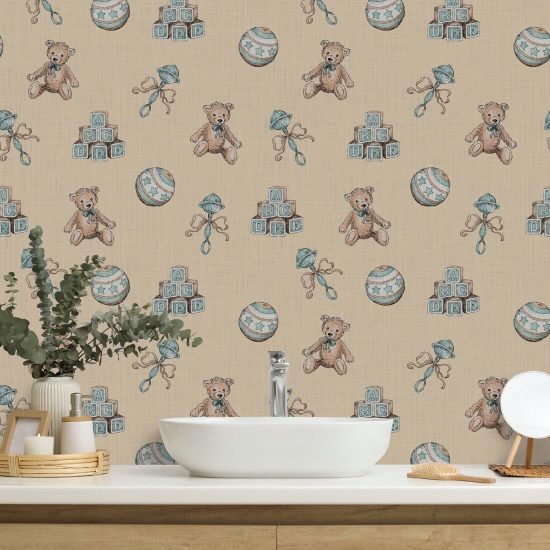 Vintage Toys Mocha Nursery Wallpaper