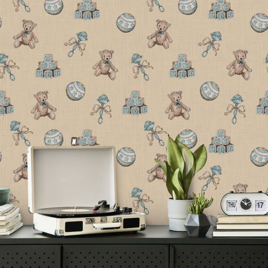 Vintage Toys Mokka Kinderkamerbehang