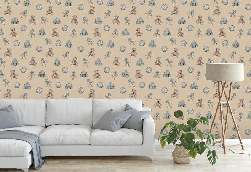 Vintage Toys Mocha Nursery Wallpaper