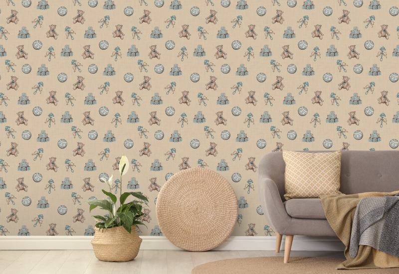 Vintage Toys Mocha Nursery Wallpaper