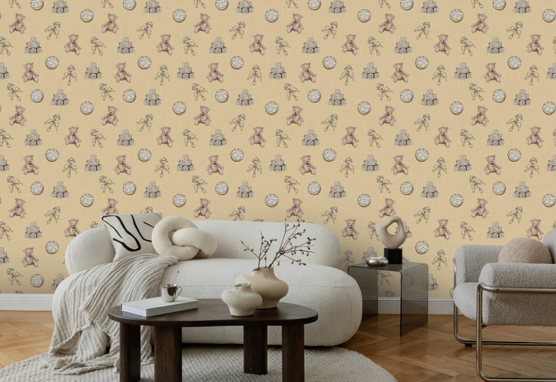 Vintage Toys Beige Nursery Wallpaper