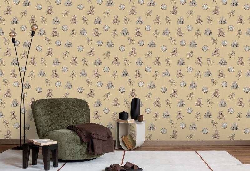 Giocattoli vintage beige Carta da parati per la scuola materna