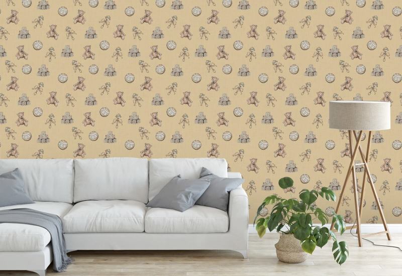 Vintage Toys Beige Nursery Wallpaper