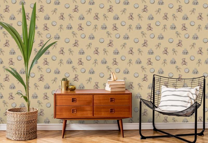 Vintage Legetøj Beige Børnehave tapet