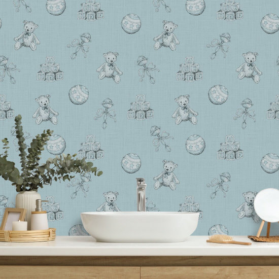 Brinquedos vintage azuis papel de parede para bebês