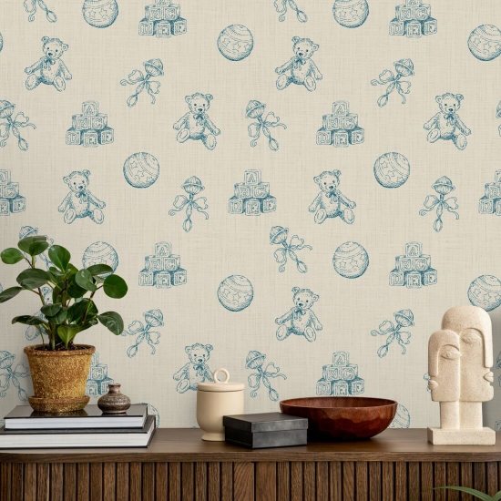 Vintage Toys Pink Nursery Wallpaper