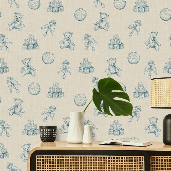Vintage Toys Pink Nursery Wallpaper