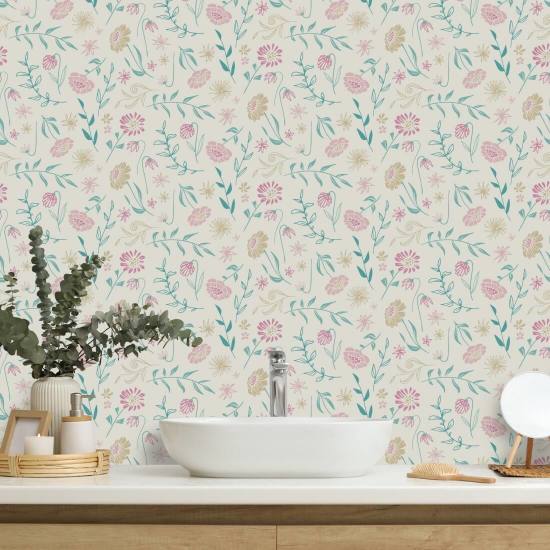 Allover Chrysanthemum Spring Carta da parati con crisantemo