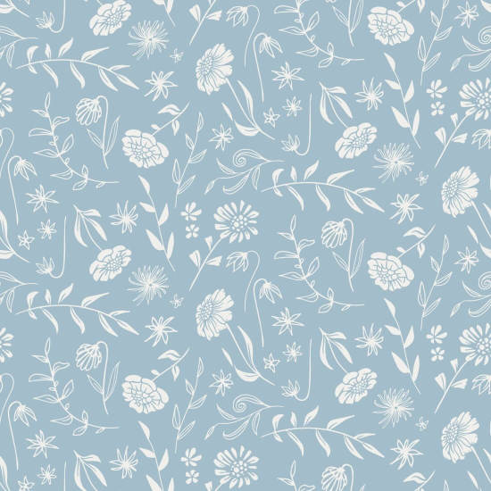 Allover Chrysanthemum Blue Floral Wallpaper