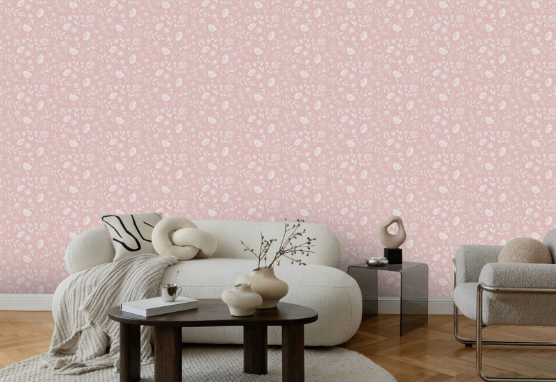 Allover Chrysanthemum Pink Papel de parede floral