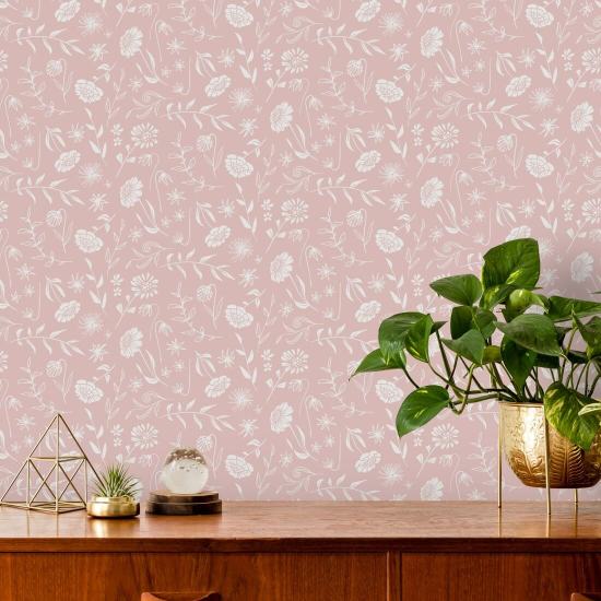 Allover Chrysanthemum Pink Floral Wallpaper