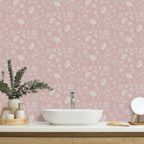 Allover Chrysanthemum Rosa Blommig tapet