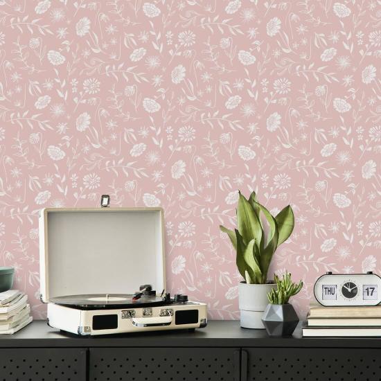 Allover Chrysantheme Rosa Blumentapete
