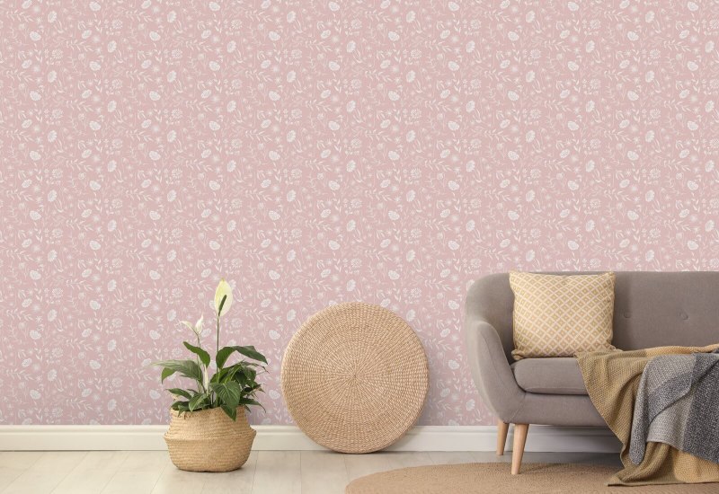 Allover Chrysanthemum Pink Floral Wallpaper