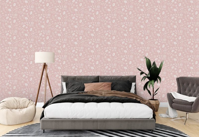 Rosa crisantemo Allover Papel pintado floral