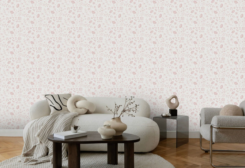 Fard Allover Chrysanthemum Carta da parati floreale rosa