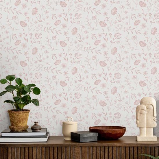 Fard Allover Chrysanthemum Carta da parati floreale rosa