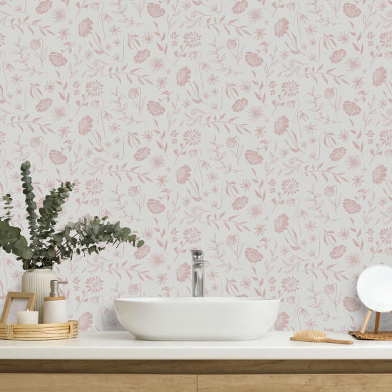 Colorete de crisantemo Allover Papel pintado floral rosa