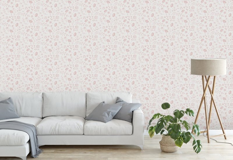 Allover Chrysanthemum Blush Lyserød blomstertapet