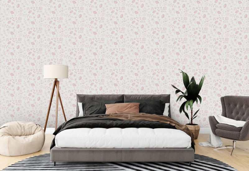 Heltäckande Chrysanthemum Blush Rosa blommig tapet