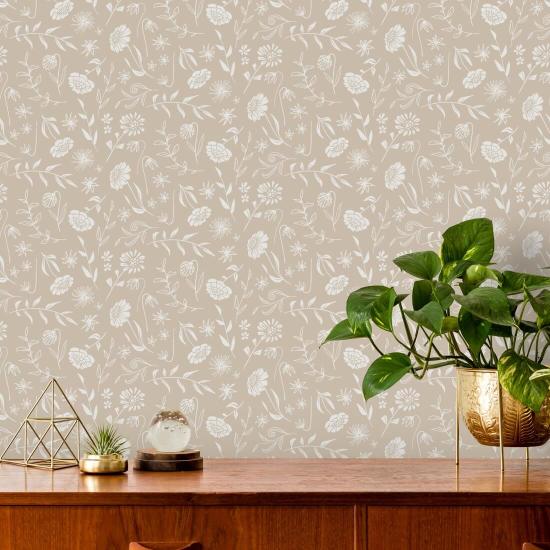 Allover Chrysanthemum Brown Chrysanthemum Wallpaper