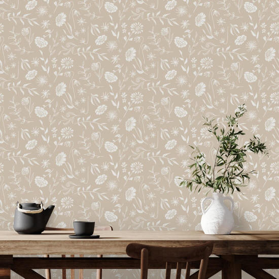 Allover Chrysanthemum Brown Chrysanthemum Wallpaper