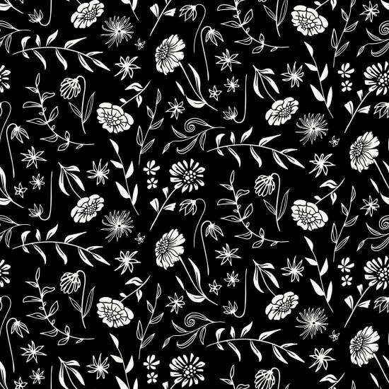 Allover Chrysanthemum Midnight Papel de parede floral