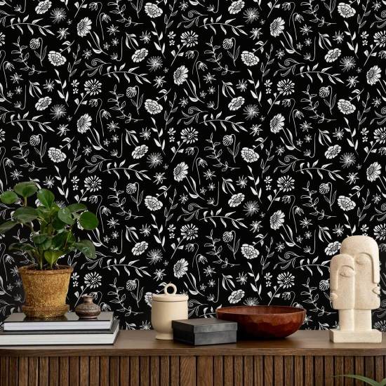 Crisantemo Allover Midnight Carta da parati floreale