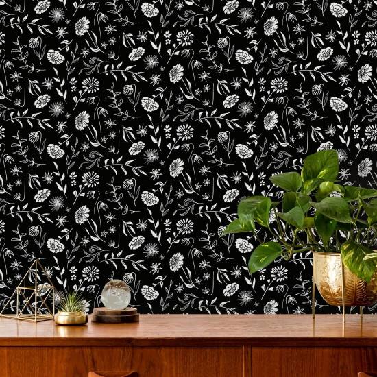 Allover Chrysanthemum Midnight Blomstertapet