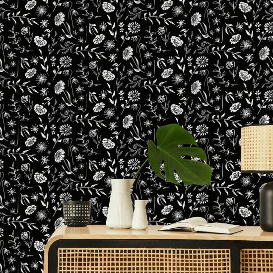 Allover Chrysanthemum Midnight Papel de parede floral