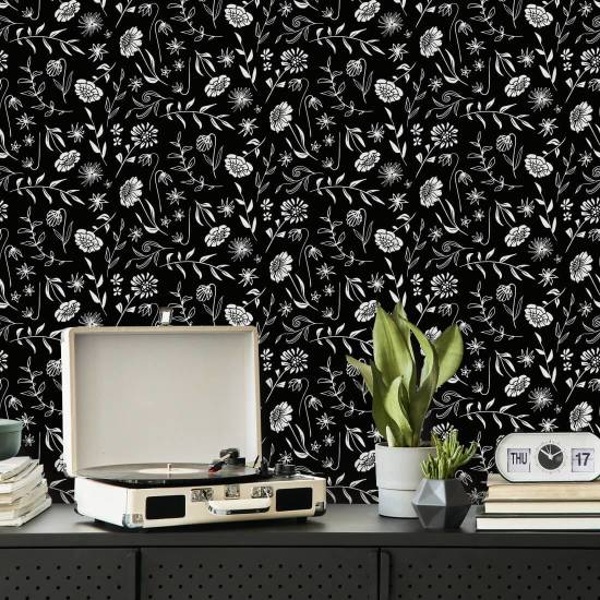 Allover Chrysanthemum Midnight Papel pintado floral