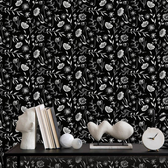 Crisantemo Allover Midnight Carta da parati floreale