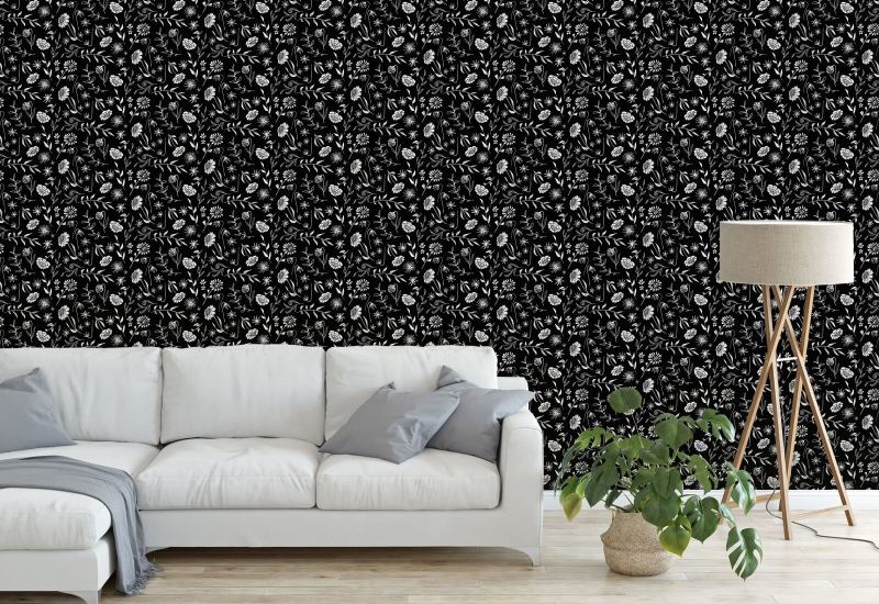 Crisantemo Allover Midnight Carta da parati floreale