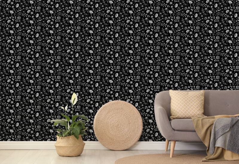 Allover Chrysanthemum Midnight Papier peint floral
