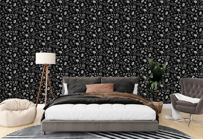 Allover Chrysanthemum Midnight Papel de parede floral