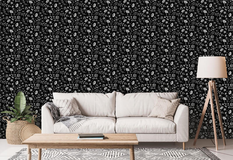 Allover Chrysanthemum Midnight Papier peint floral