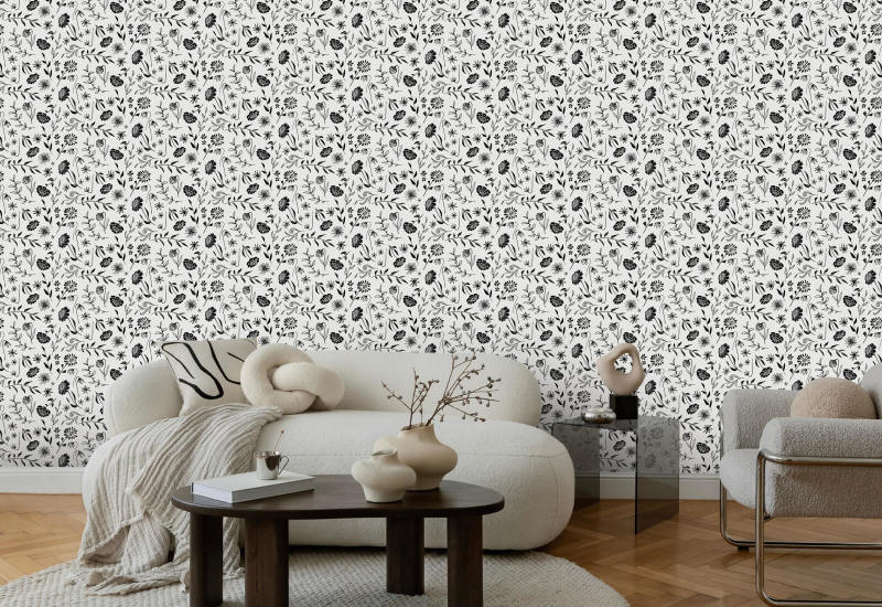 Allover Chrysanthemum Ivory Floral Wallpaper