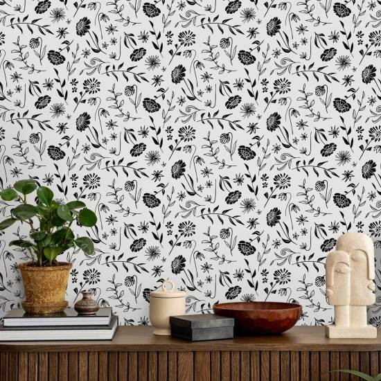 Allover Chrysanthemum Ivory Floral Wallpaper