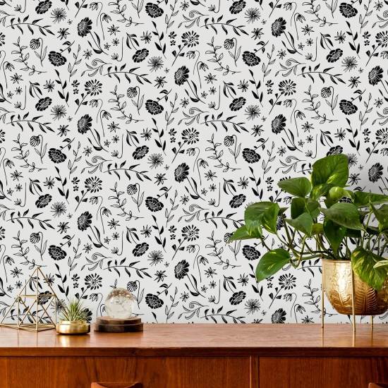 Ivory de chrysanthème Allover Papier peint floral