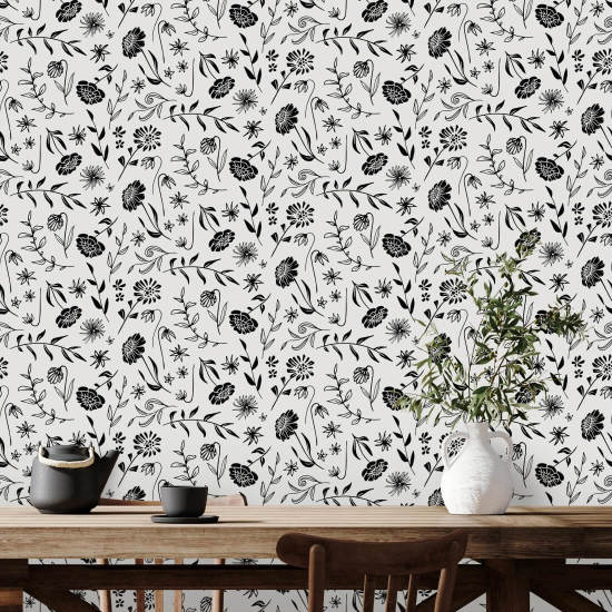 Em todo o marfim de crisântemo Papel de parede floral