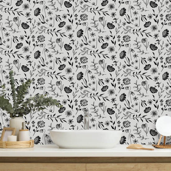 Allover Chrysanthemum Ivoor Bloemenbehang