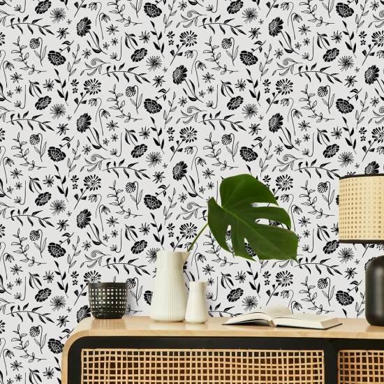 Ivory de chrysanthème Allover Papier peint floral