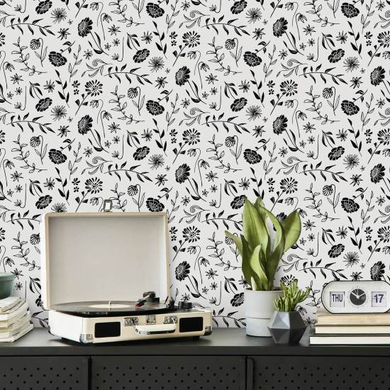 Em todo o marfim de crisântemo Papel de parede floral