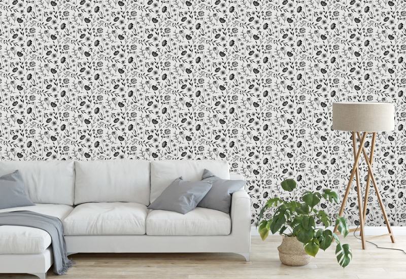 Ivory de chrysanthème Allover Papier peint floral