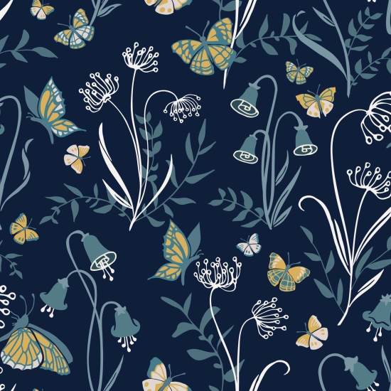 Butterfly Garden Dusk Floral Wallpaper