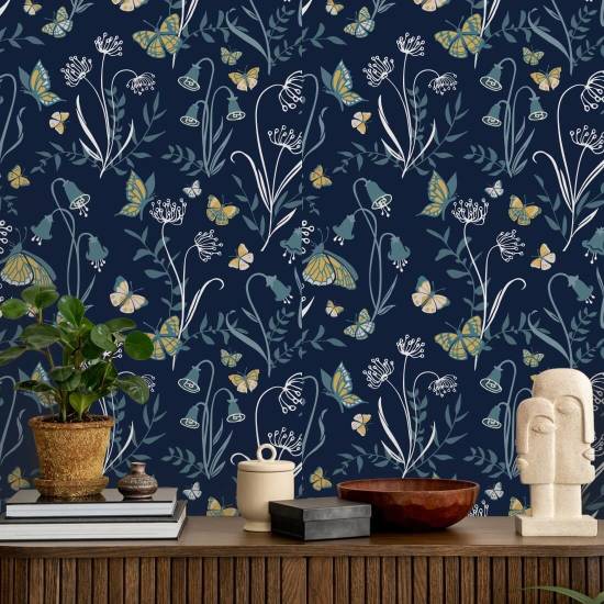 Vlindertuin schemering Bloemenbehang
