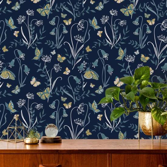 Vlindertuin schemering Bloemenbehang